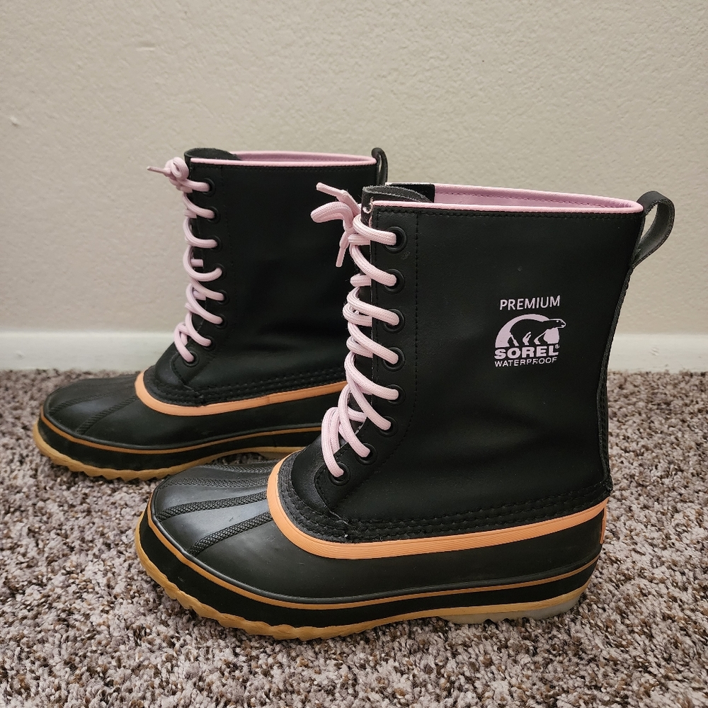 Sorel Premium Waterproof Boots Black/Pink Size 10